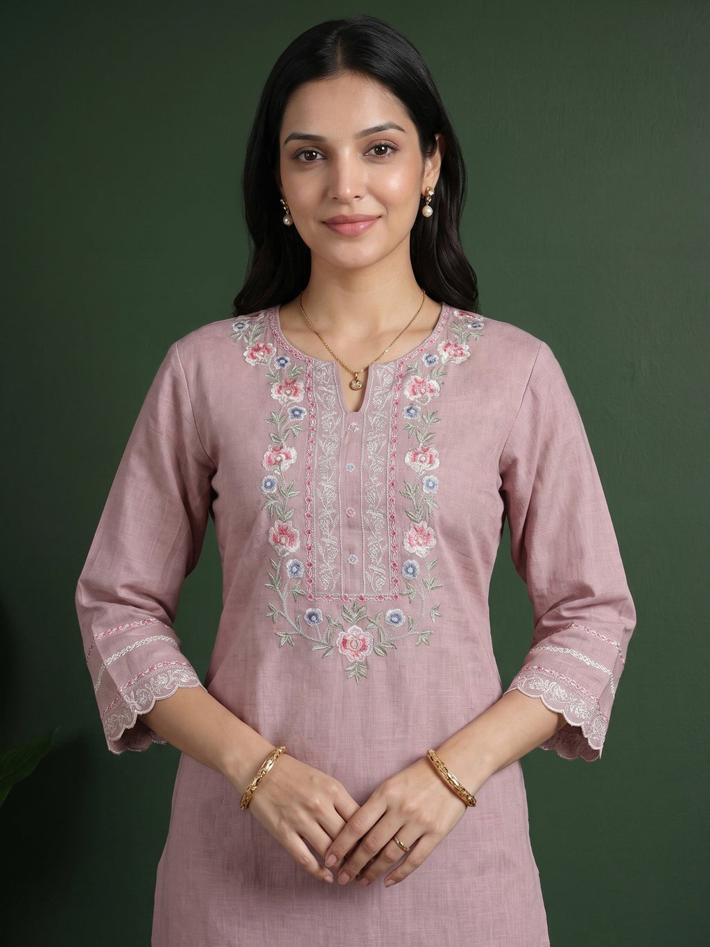Mouve  Embroidered Linen Kurta Set