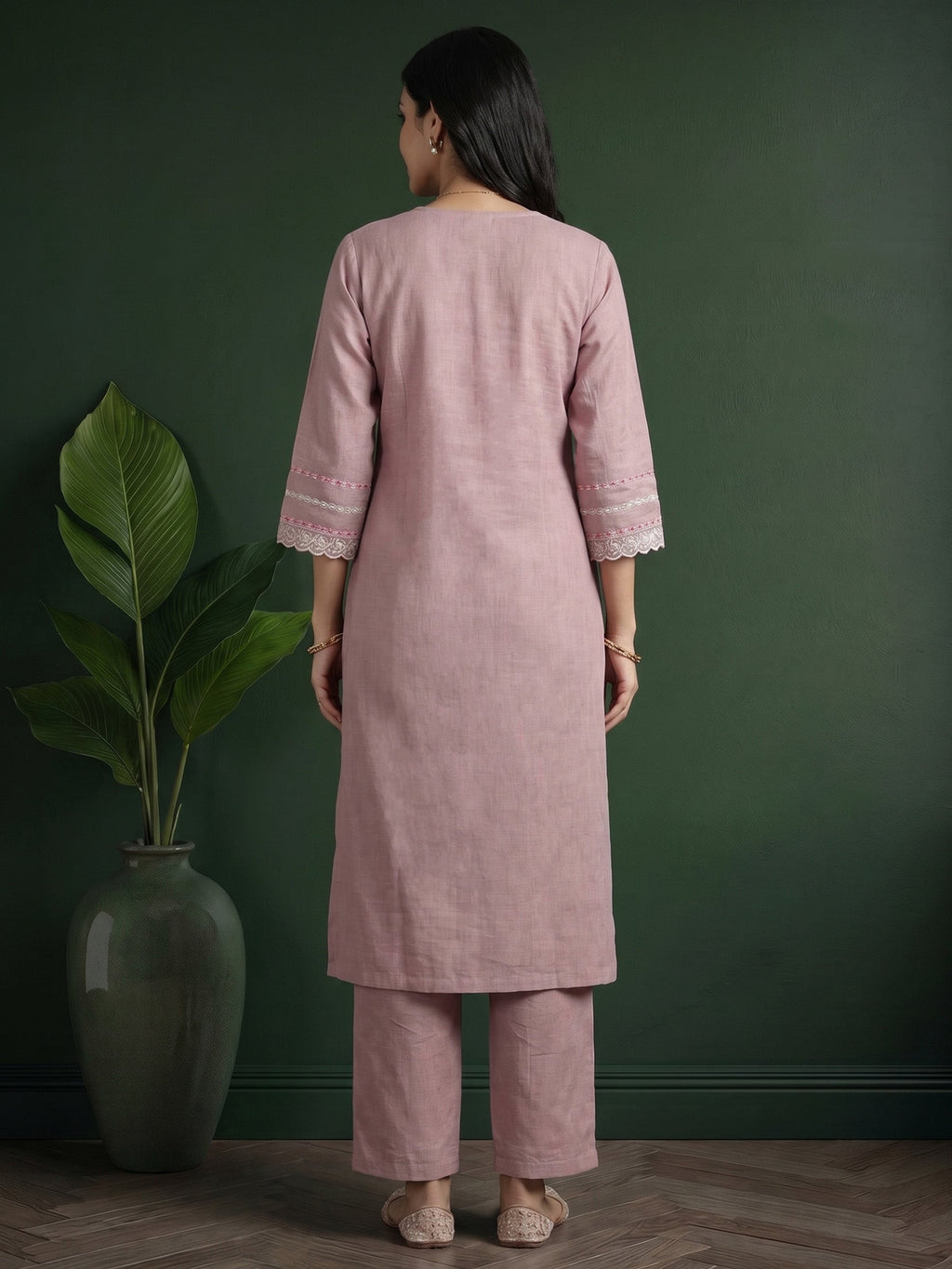 Mouve  Embroidered Linen Kurta Set
