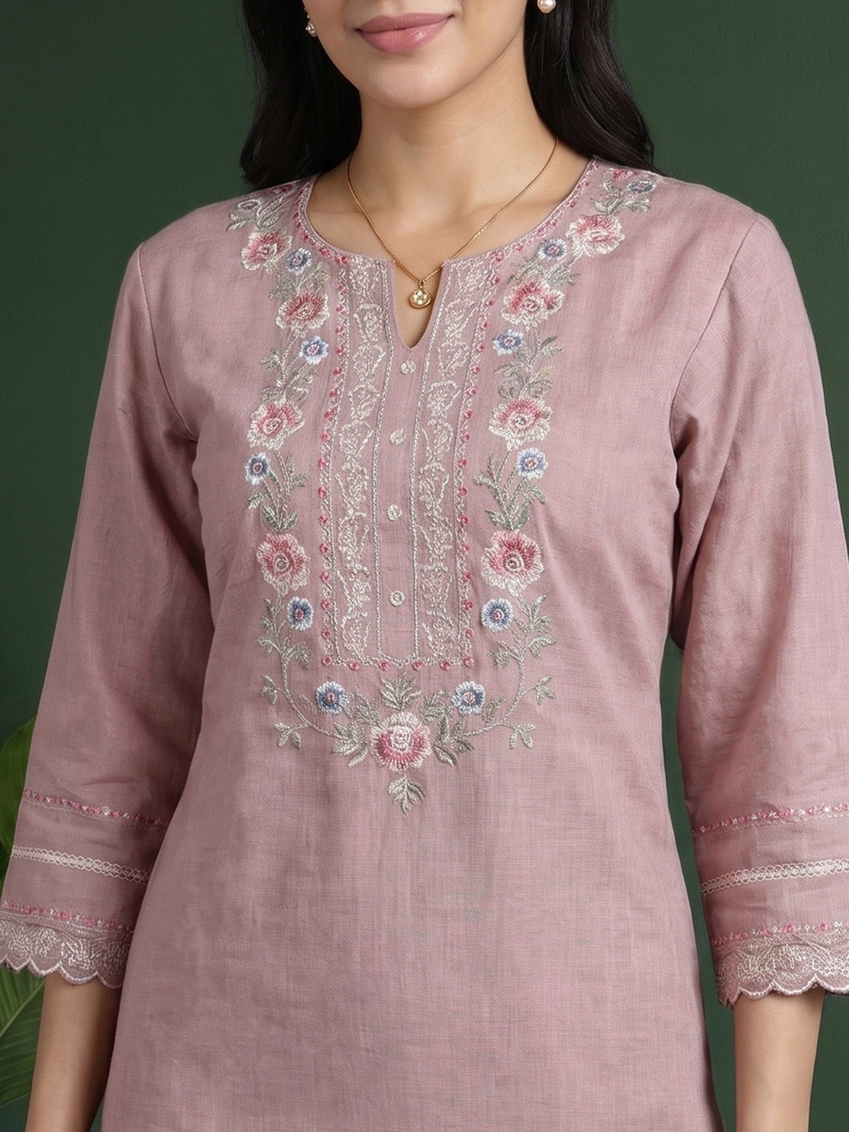 Mouve  Embroidered Linen Kurta Set