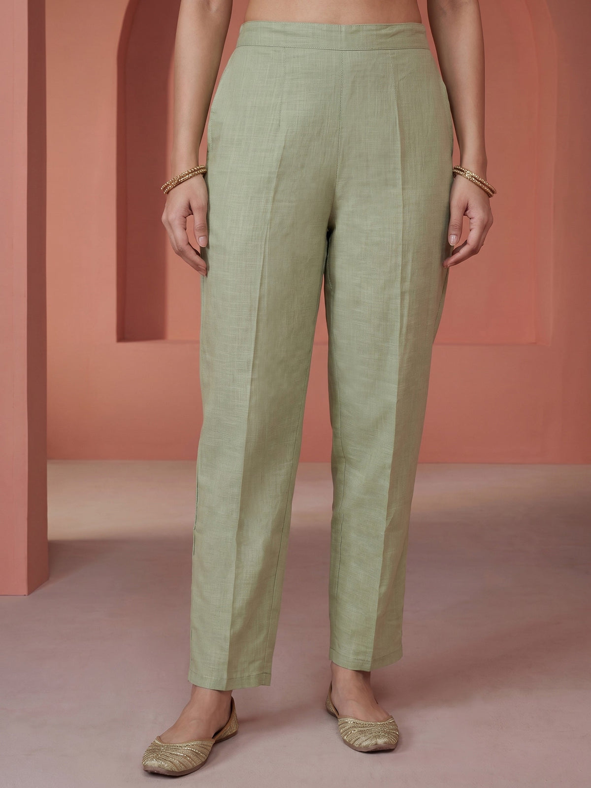 Pista-Green  Embroidered Linen Kurta Set