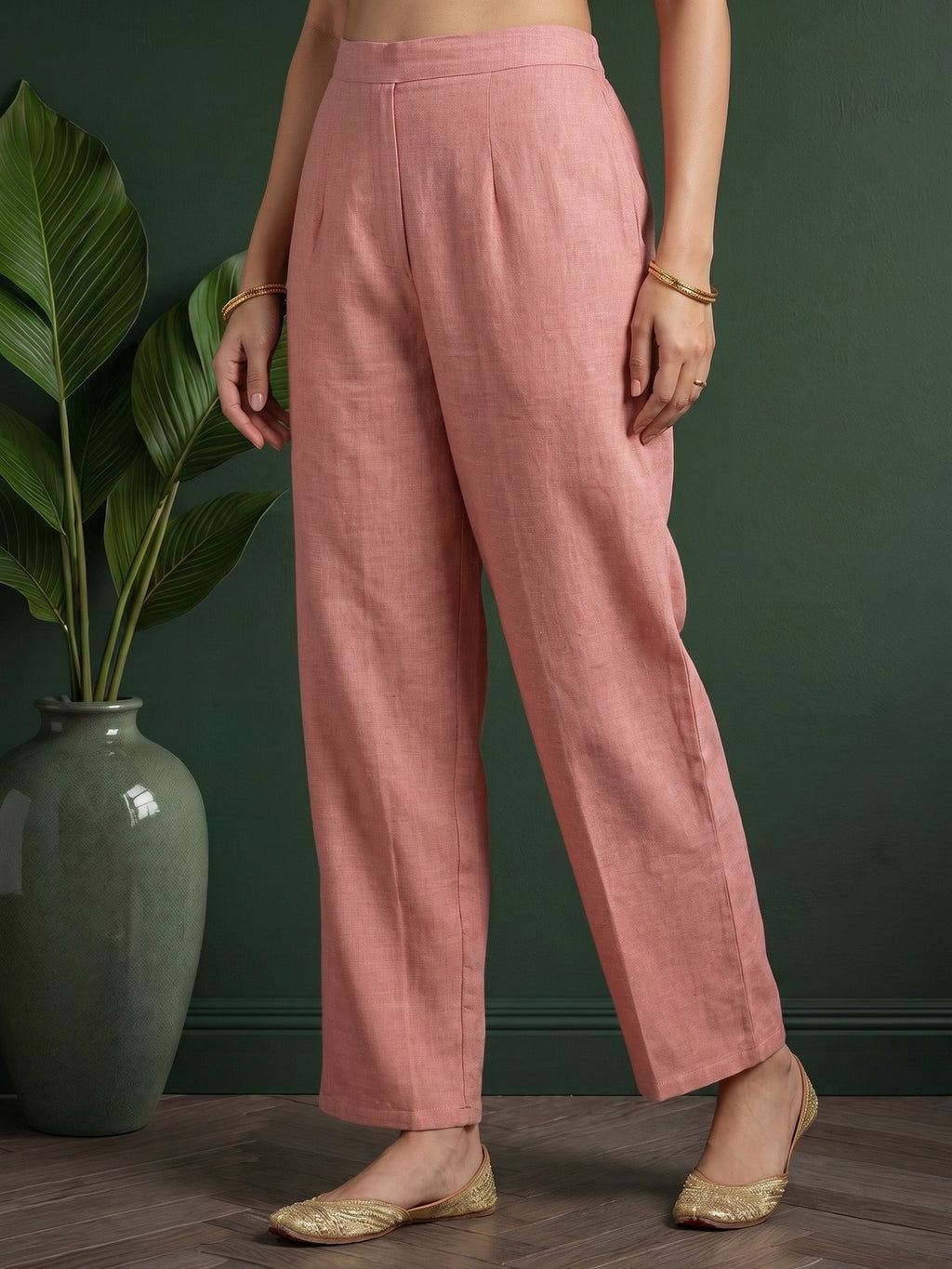 Dusty-Pink  Embroidered Linen Kurta Set