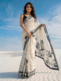 Cream Printed Satin Saree
