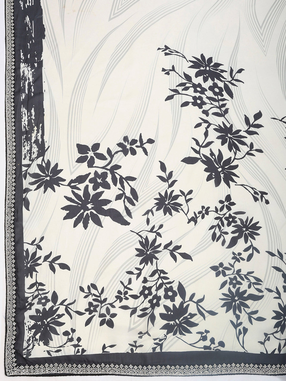 Cream Printed Satin Saree