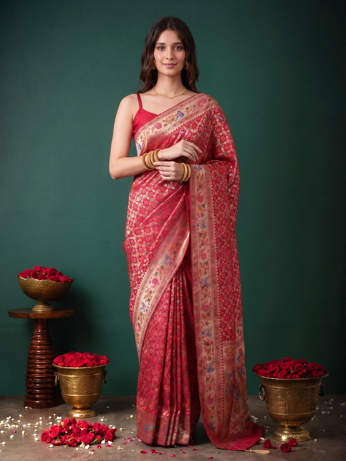 Rani Satin Woven Saree