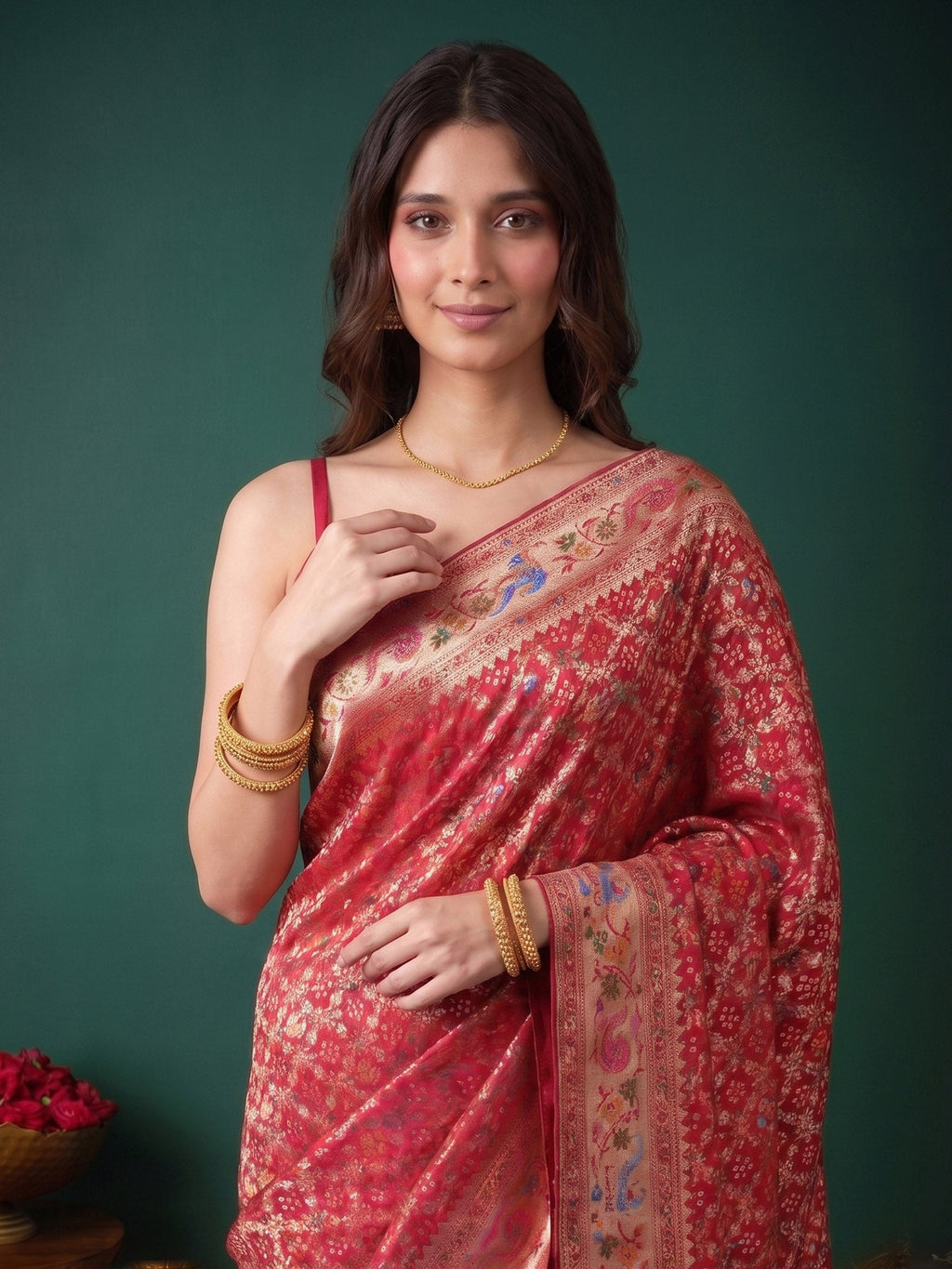 Rani Satin Woven Saree