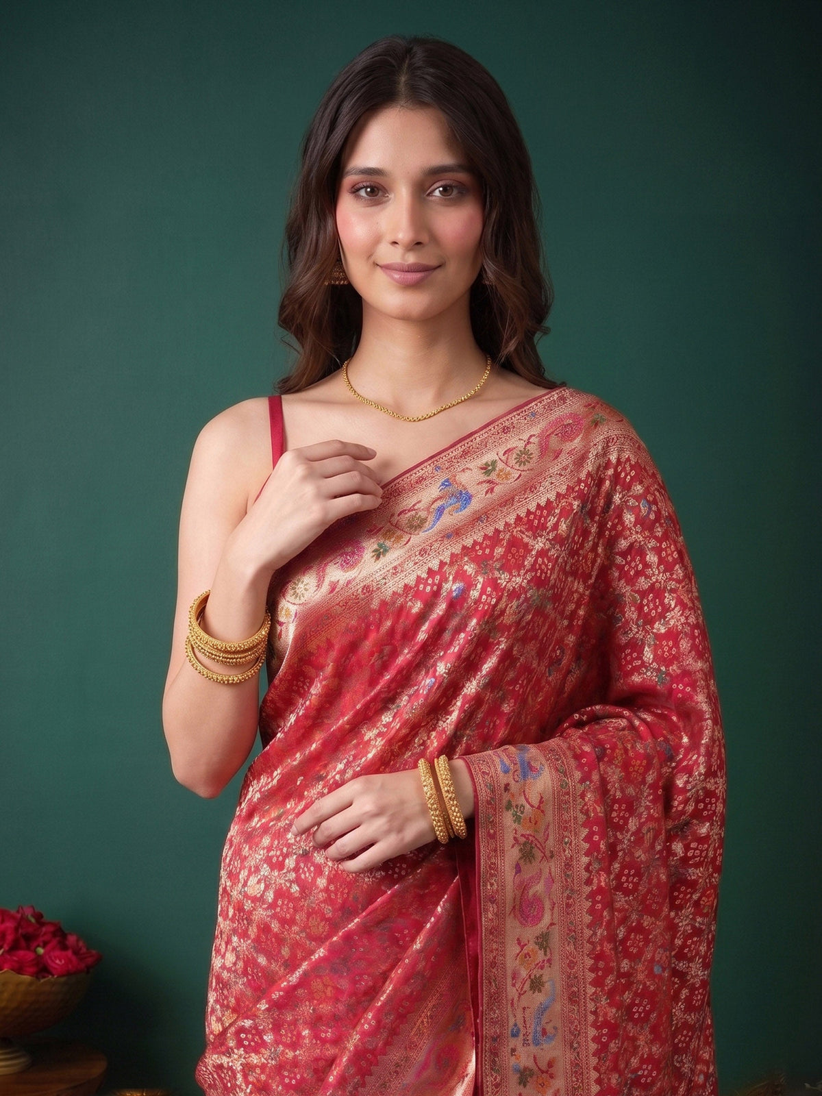 Rani Satin Woven Saree
