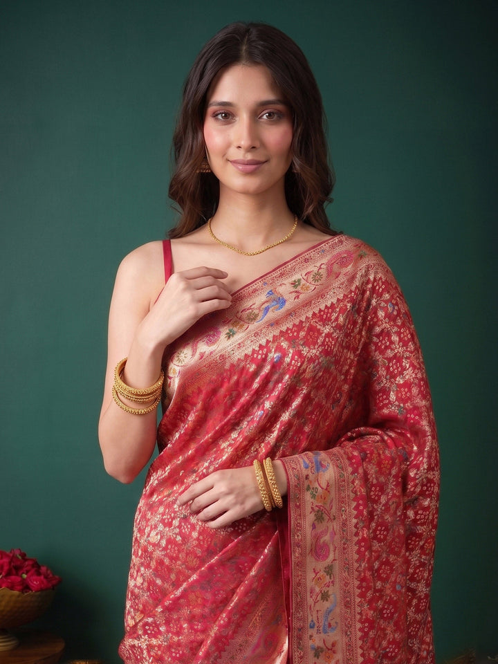 Rani Satin Woven Saree