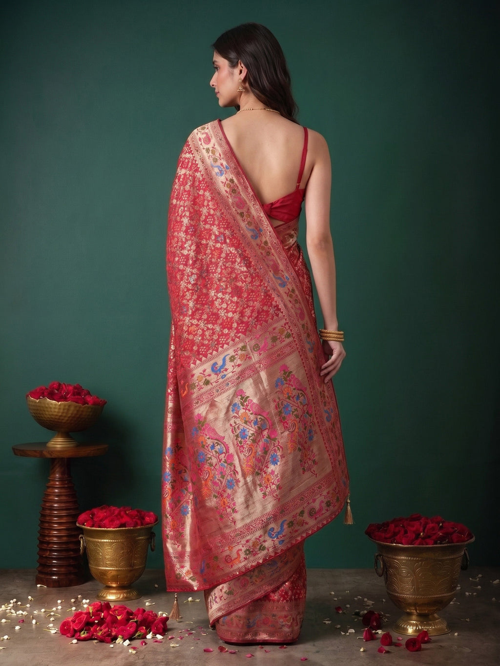 Rani Satin Woven Saree