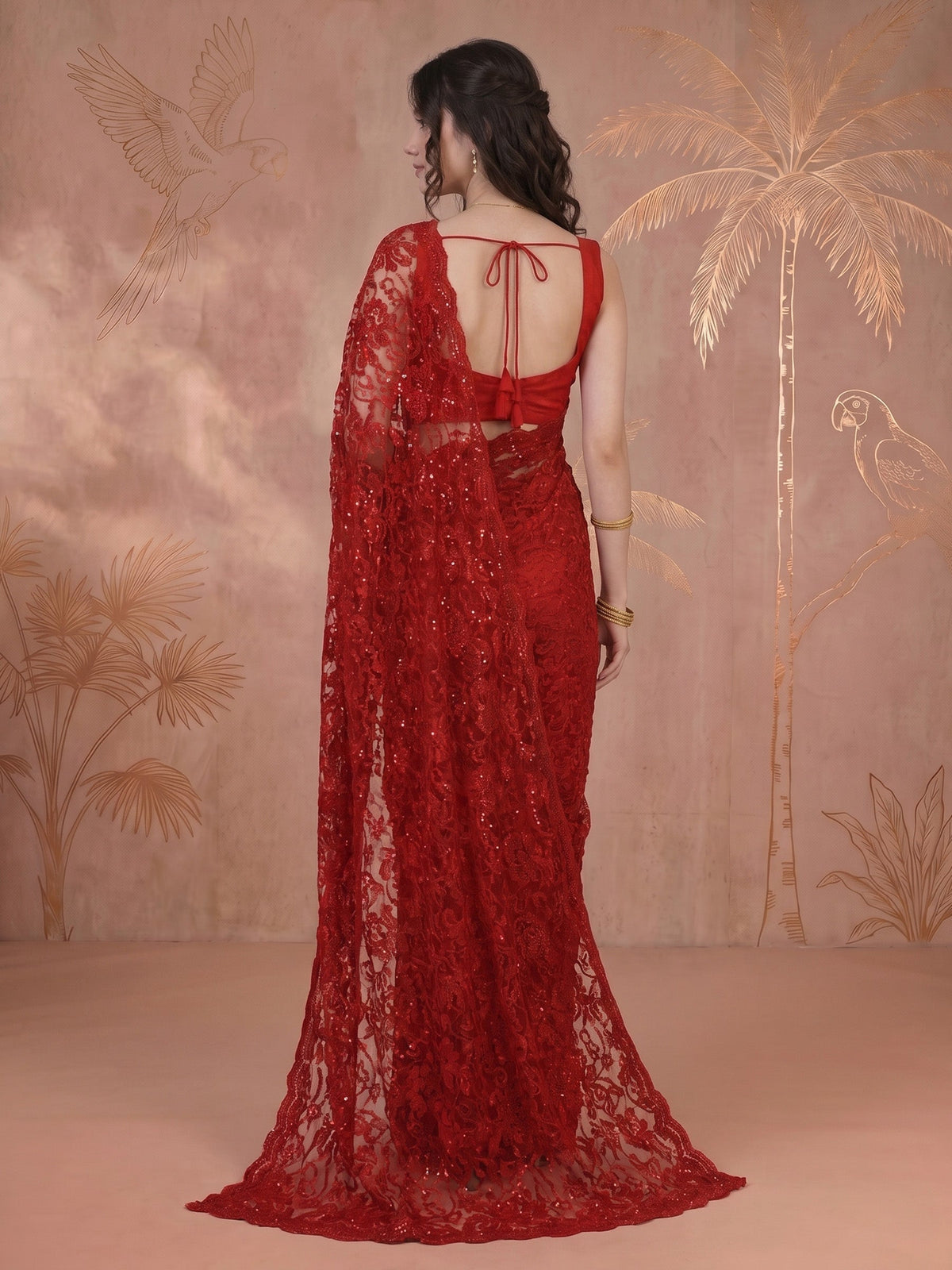 Maroon Lace Embroidered Saree