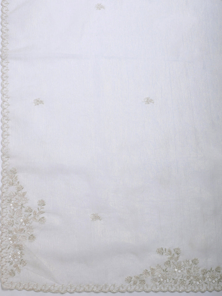 Cream Embroidered Organza Saree