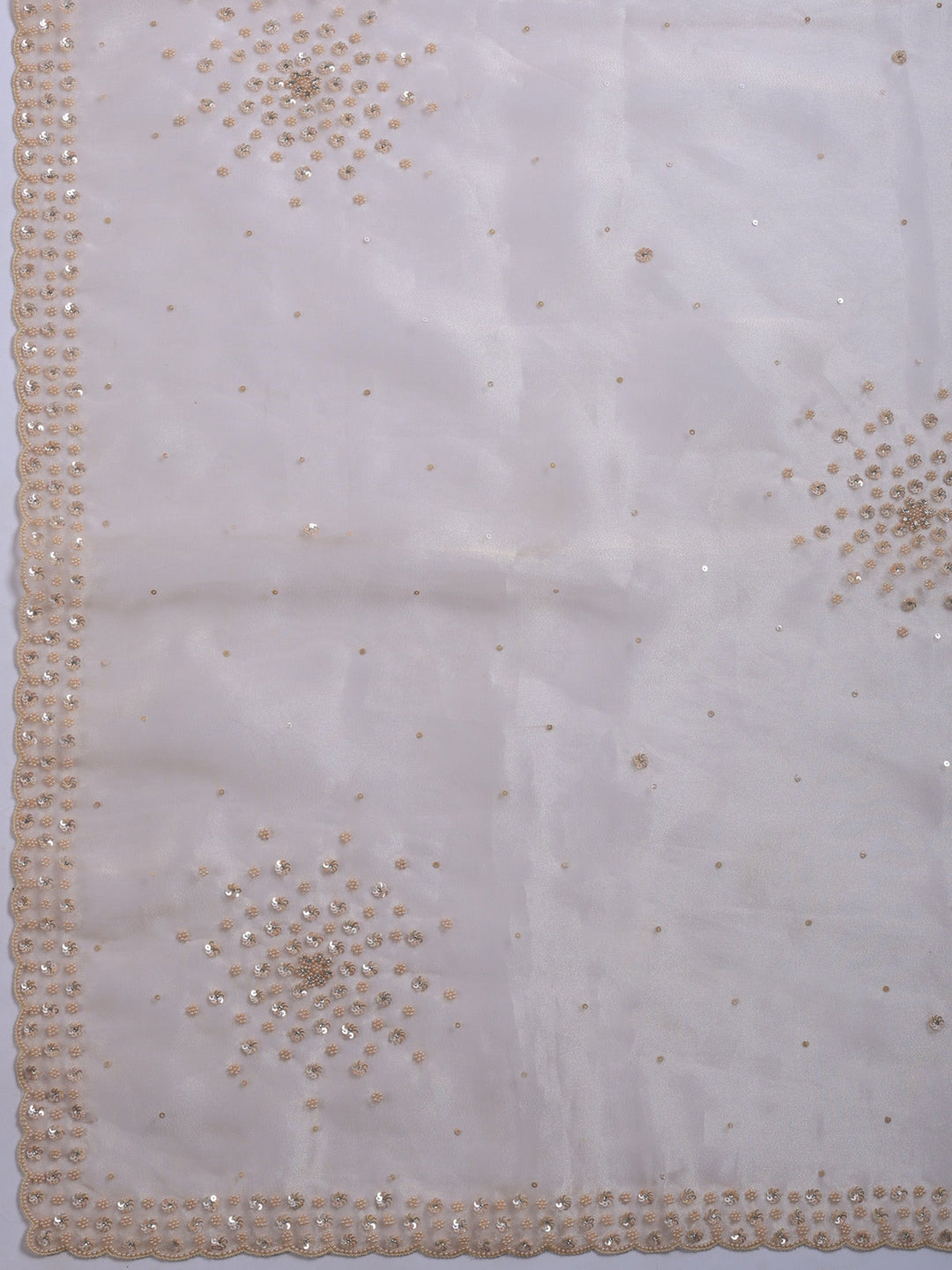 Cream Embroidered Organza Saree