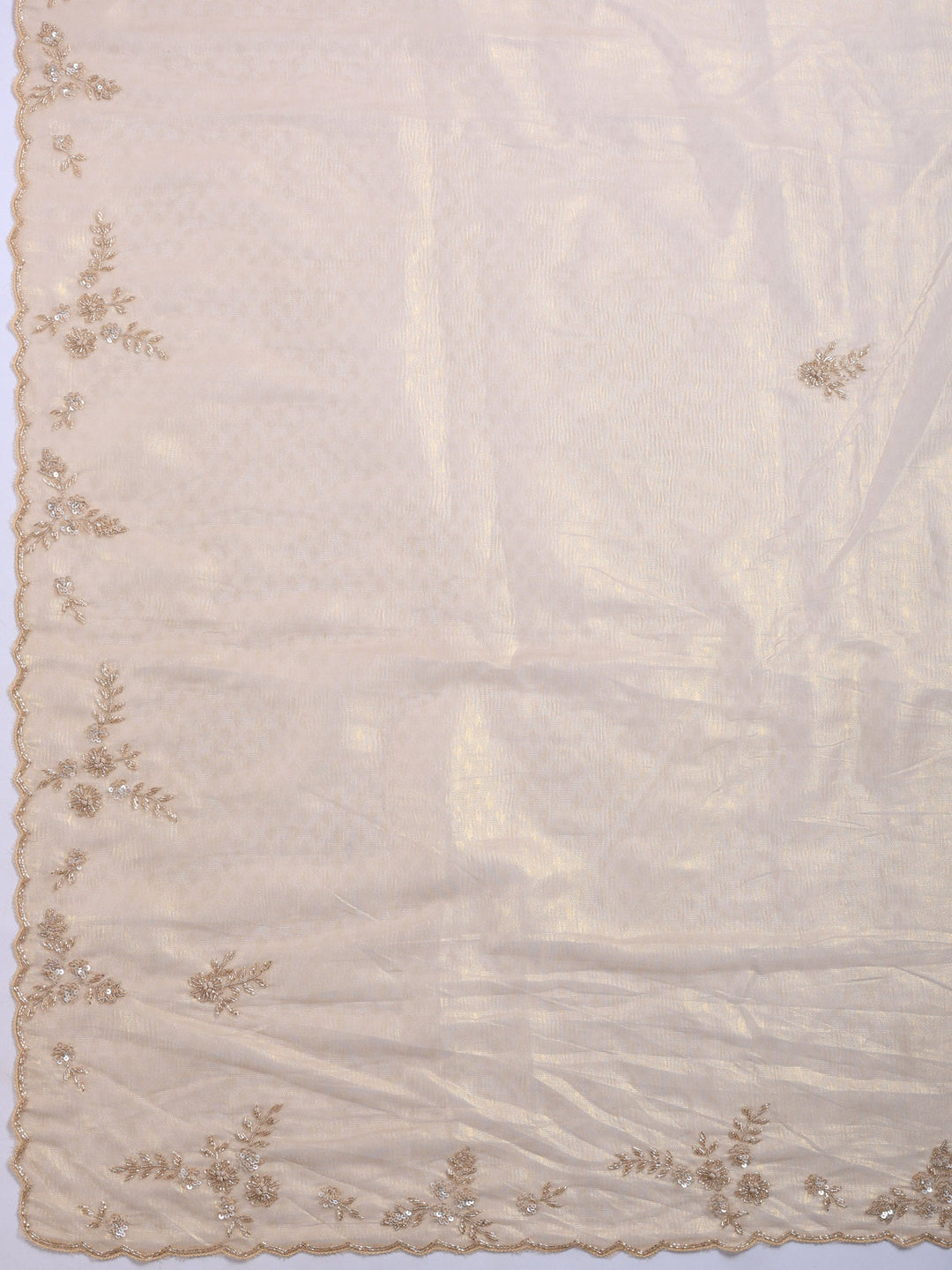Golden Beige Embroidered Tissue Saree