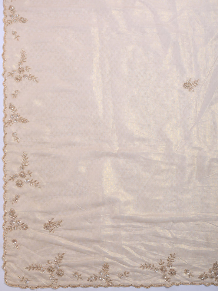 Golden Beige Embroidered Tissue Saree