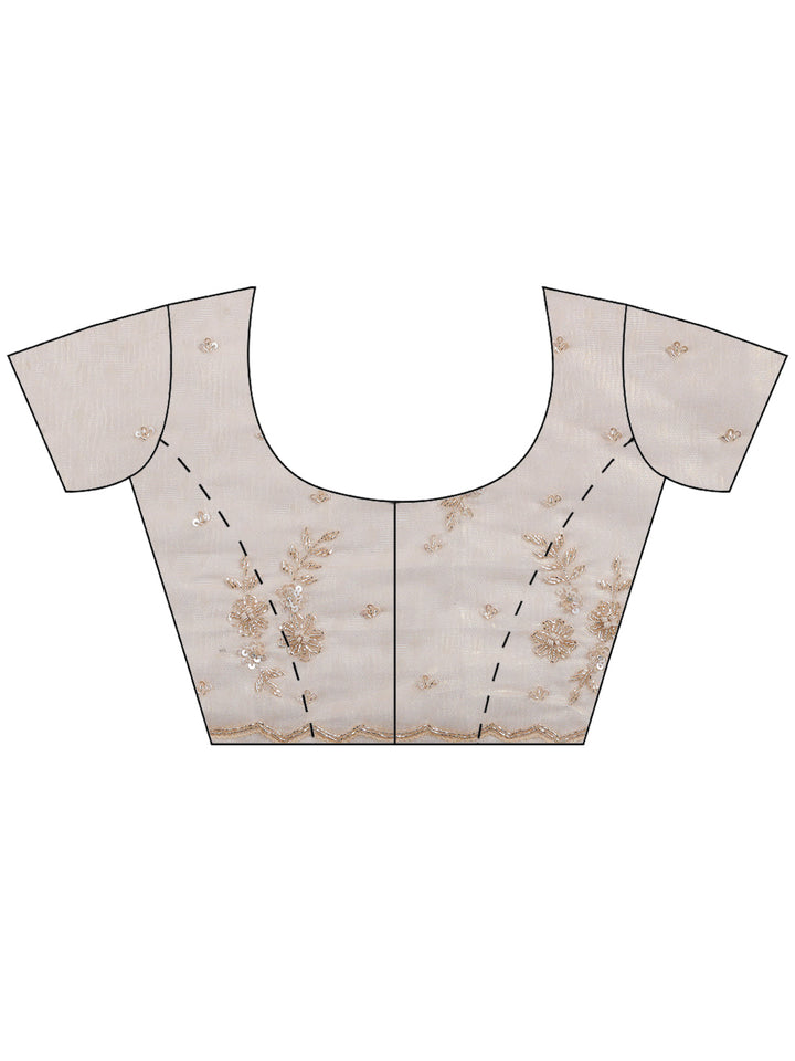 Golden Beige Embroidered Tissue Saree