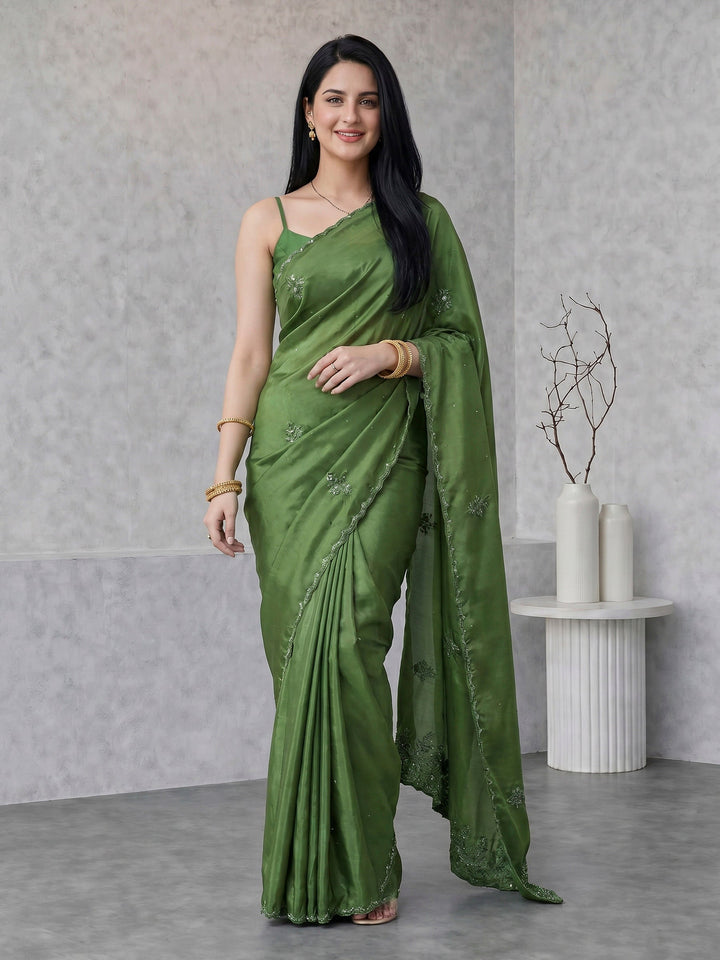 Green Embroidered Organza Saree