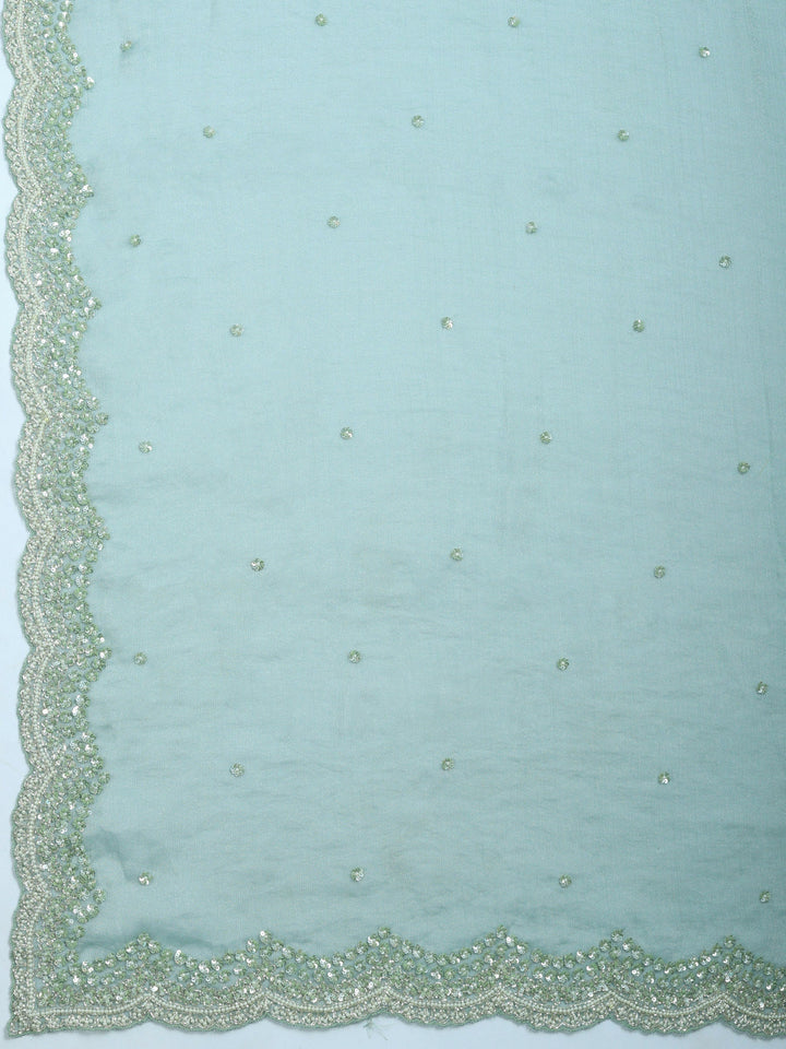 Aqua Green Embroidered Chiffon Saree