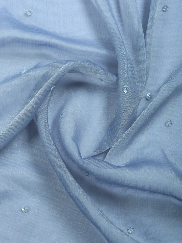 Grey Blue Embroidered Chiffon Saree