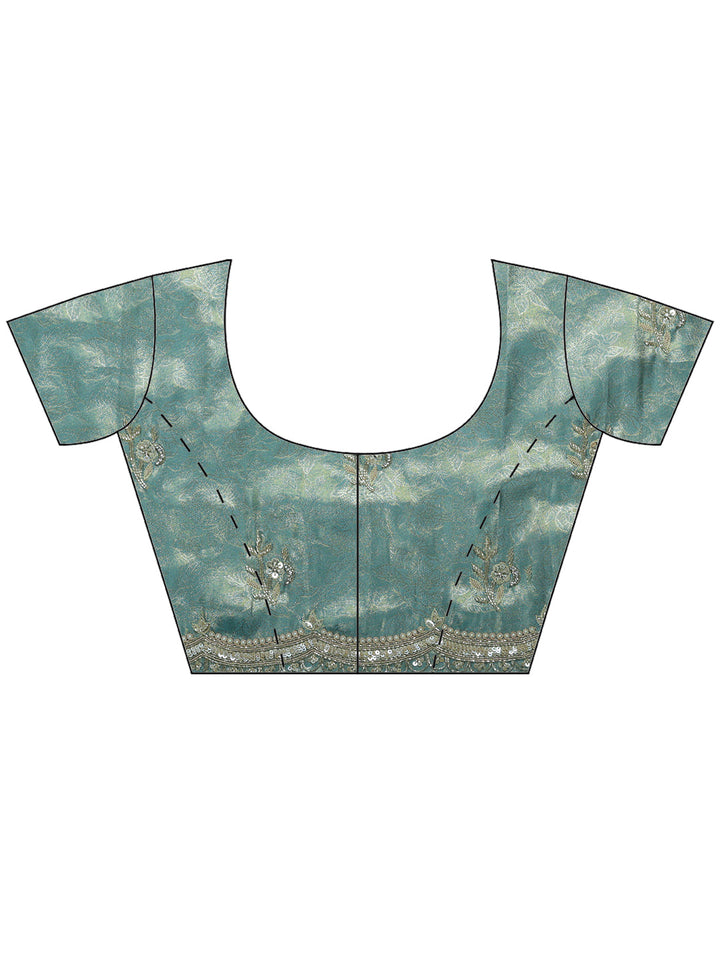 Sea Green Embroidered Tissue Saree