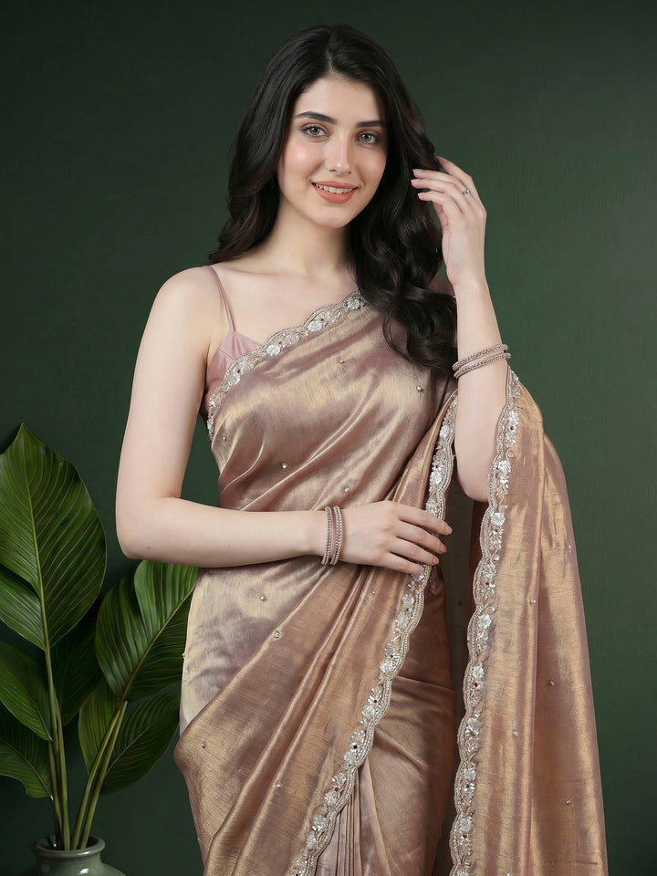 Lavender Embroidered Tissue Saree