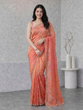 Peach Embroidered Tissue Saree