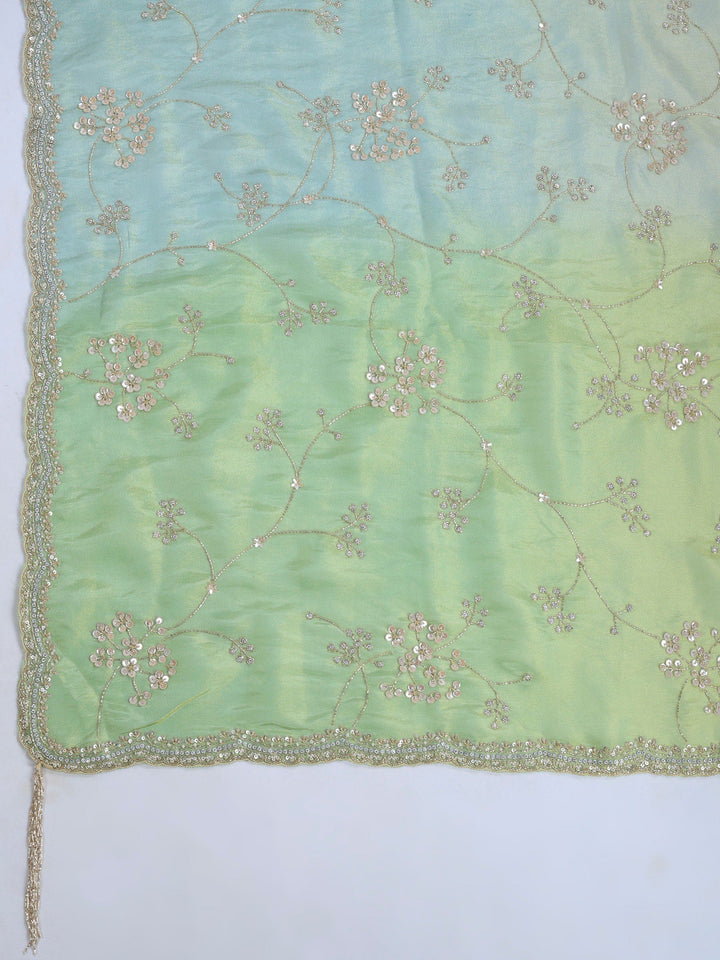 Pista Green Embroidered Tissue Saree