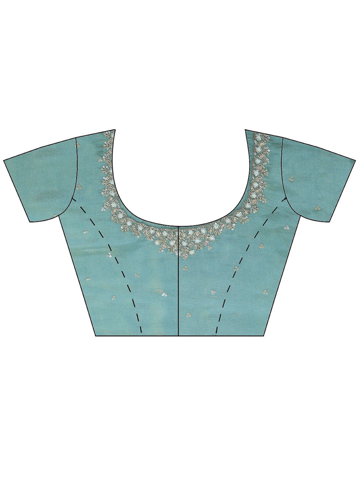Sea Green Embroidered Tissue Saree