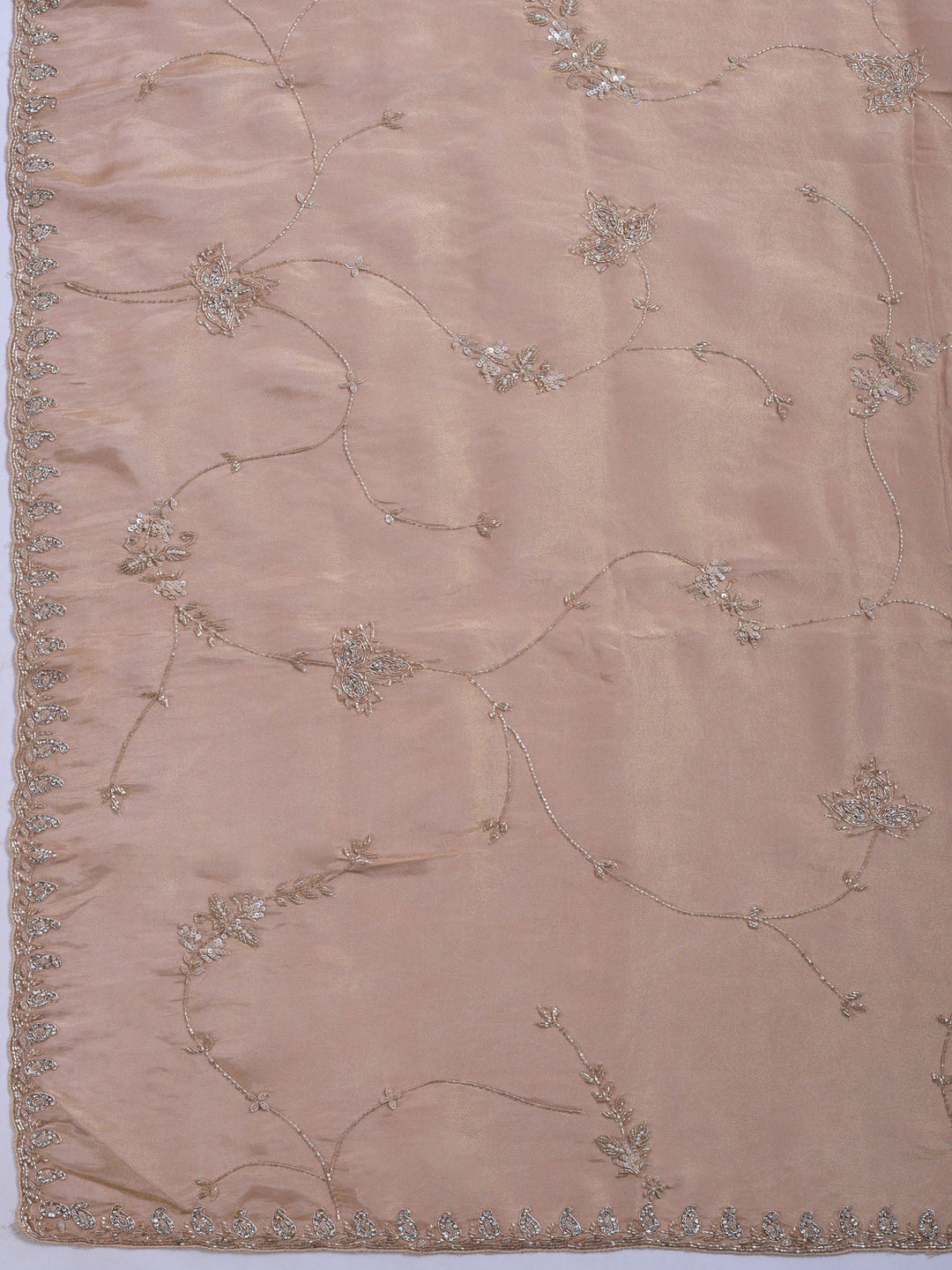 Beige Embroidered Tissue Saree