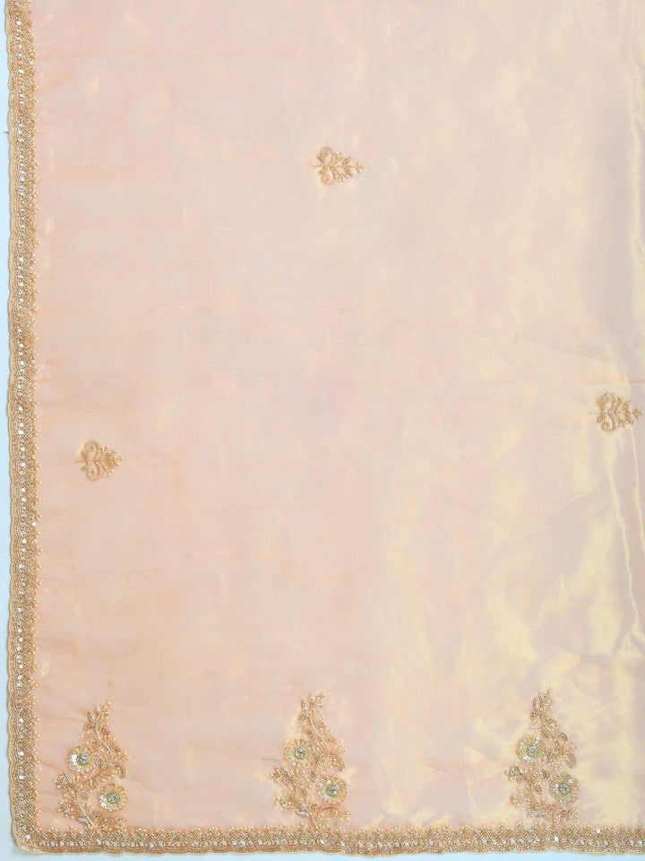 Dusty Pink Embroidered Tissue Saree