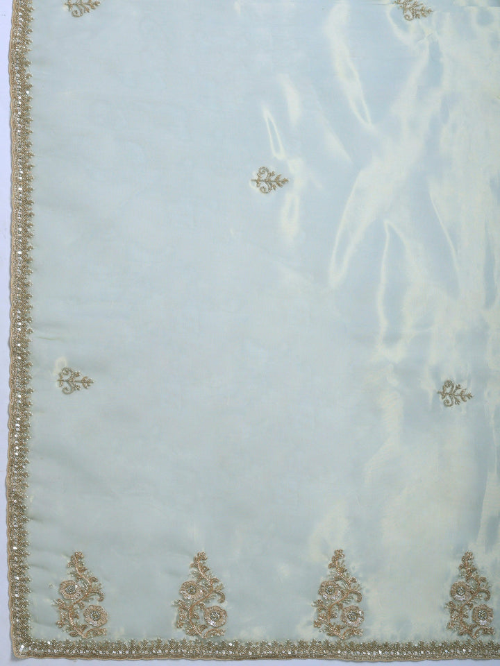 Pista Green Embroidered Tissue Saree
