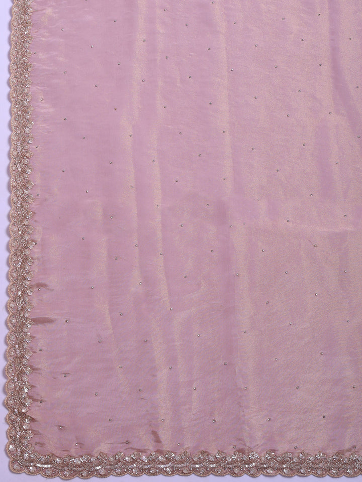 Pink Lavender Embroidered Tissue Saree