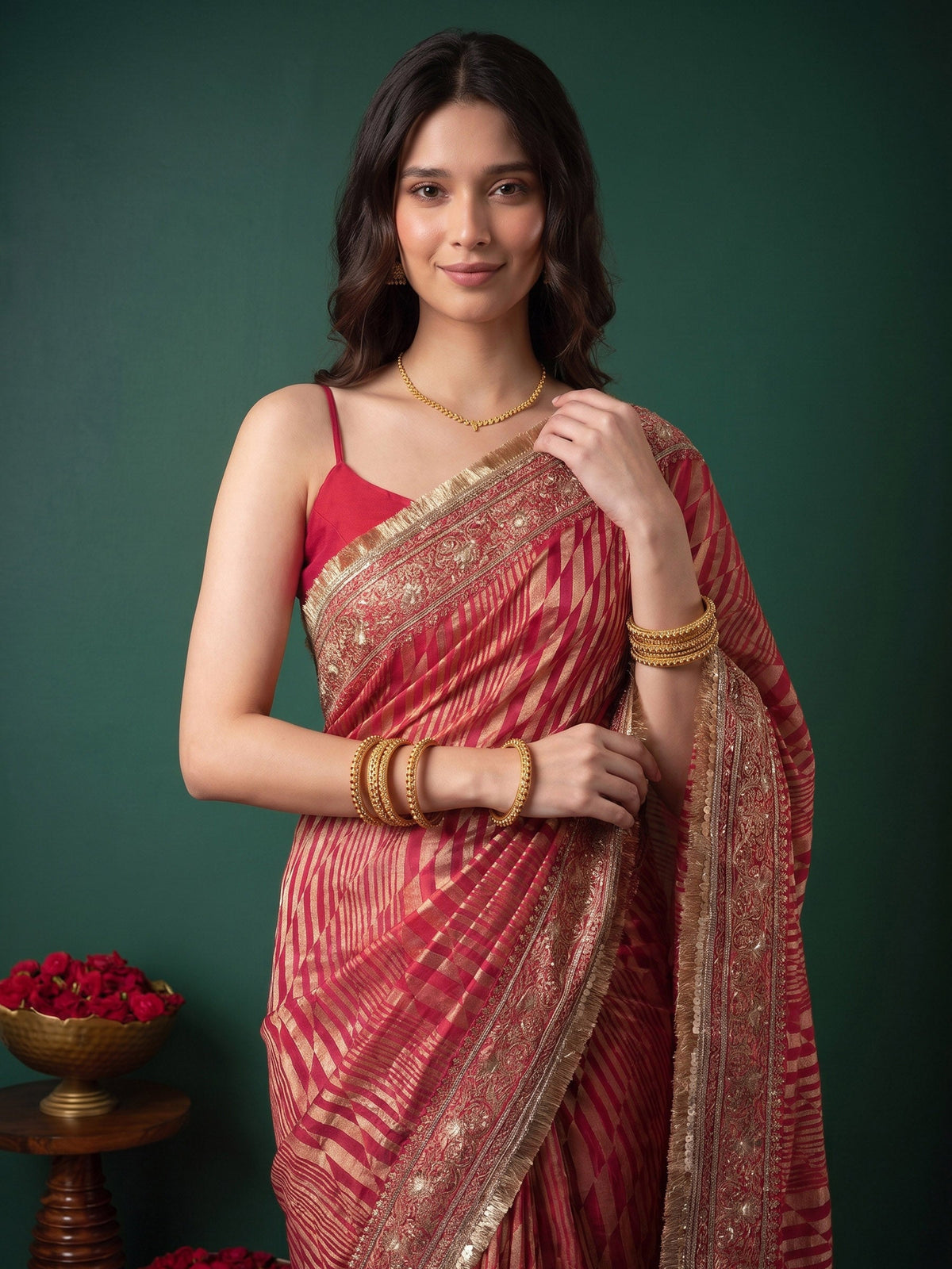 Rani Banarsi Embroidered Saree