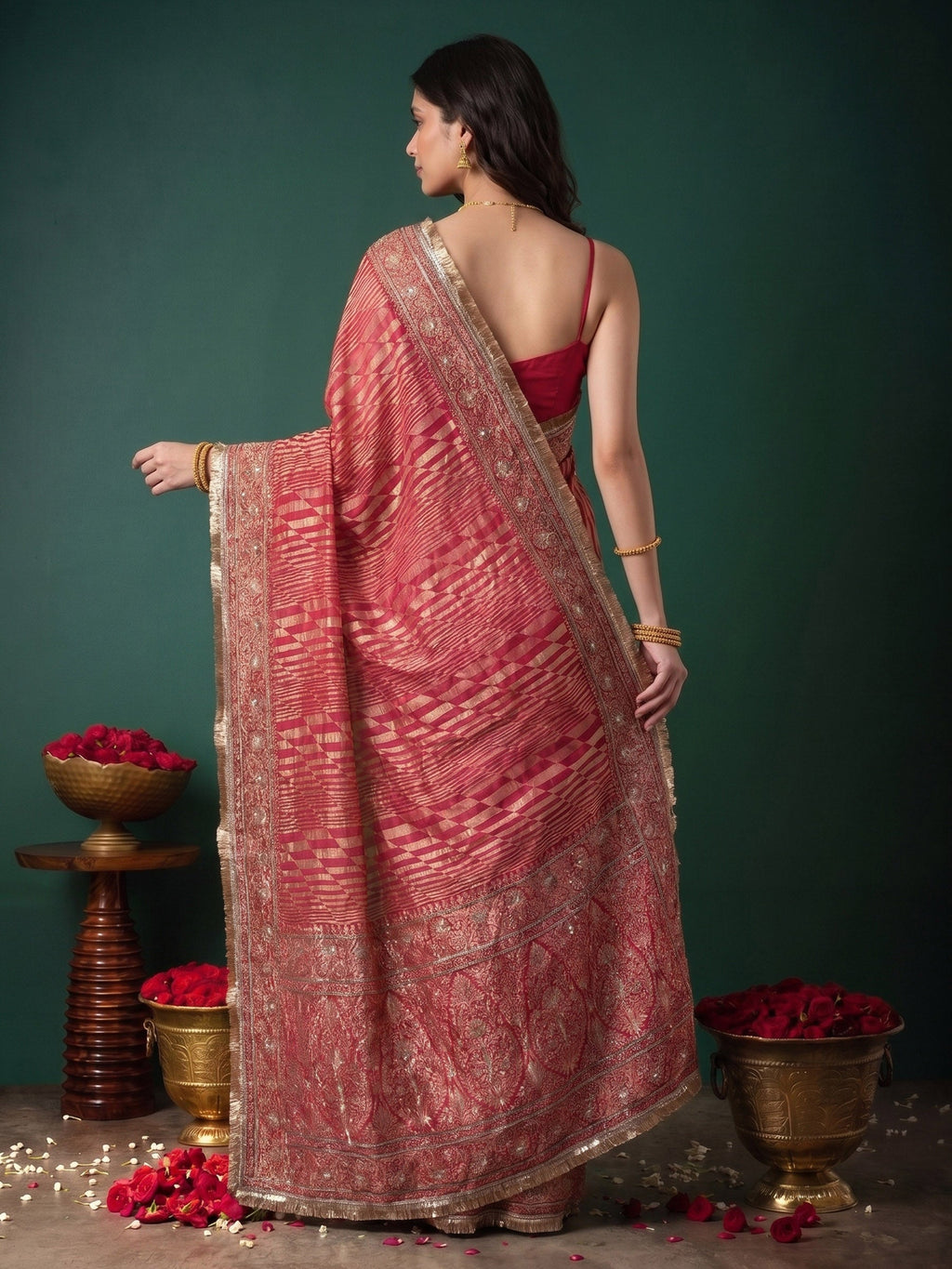 Rani Banarsi Embroidered Saree