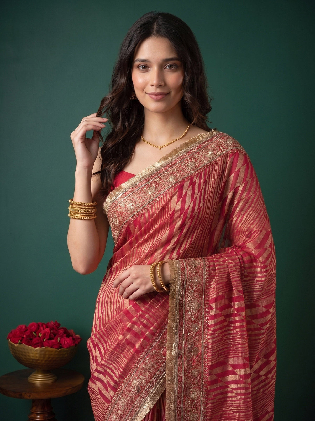 Rani Banarsi Embroidered Saree