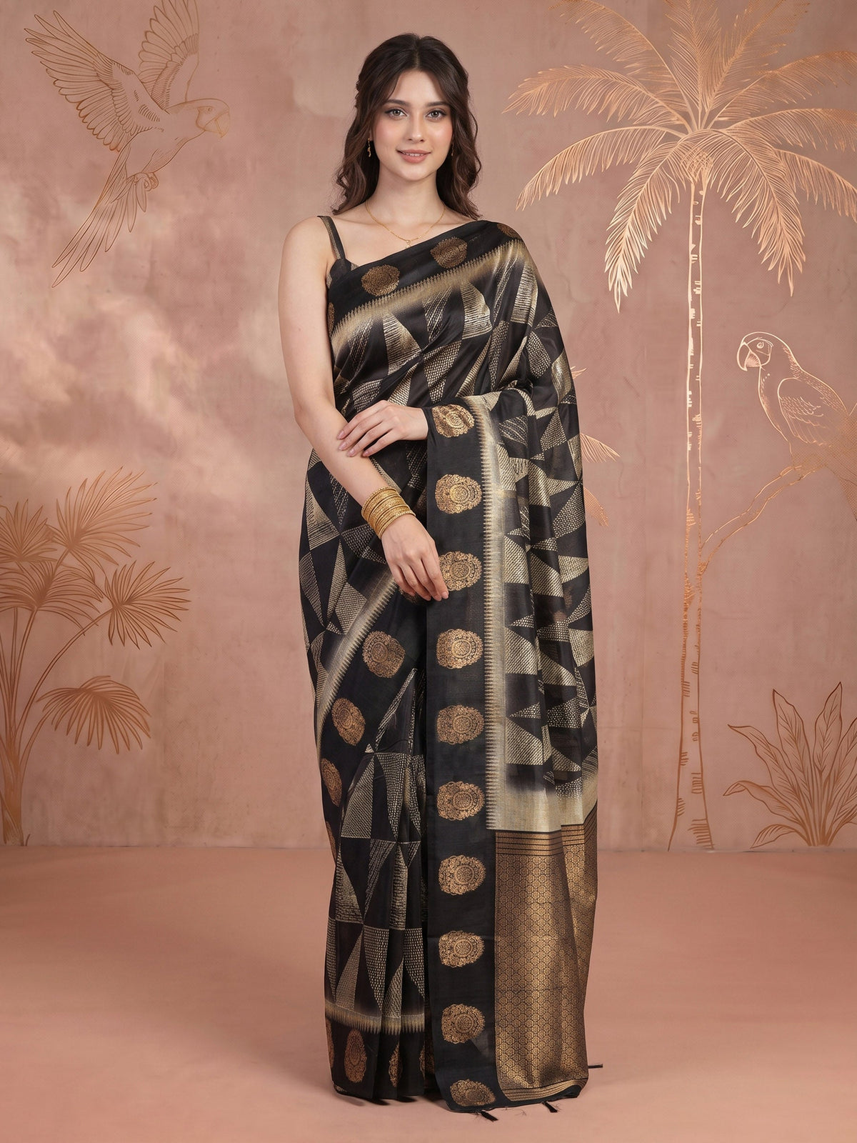Black Tussar Printed Saree