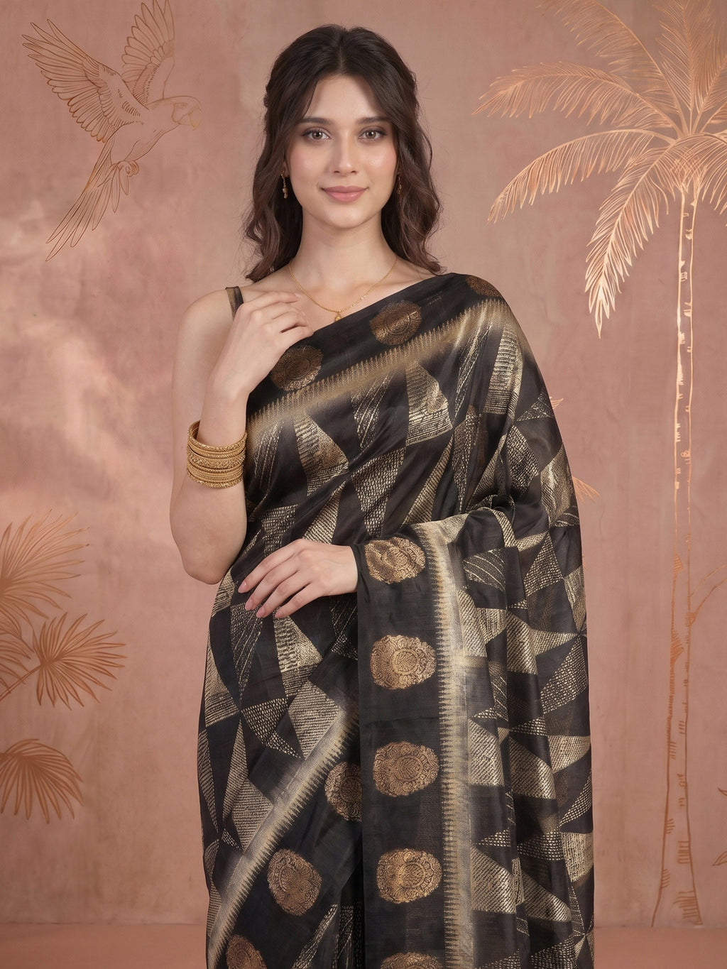 Black Tussar Printed Saree