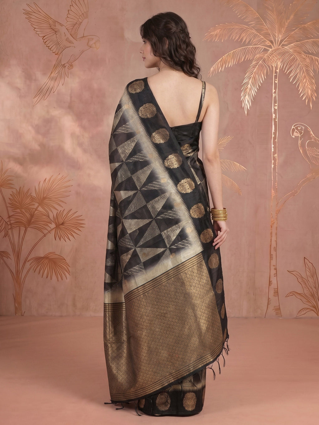 Black Tussar Printed Saree