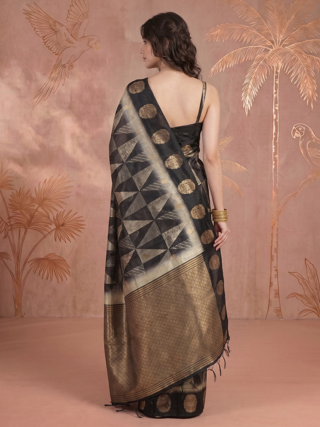 Black Tussar Printed Saree