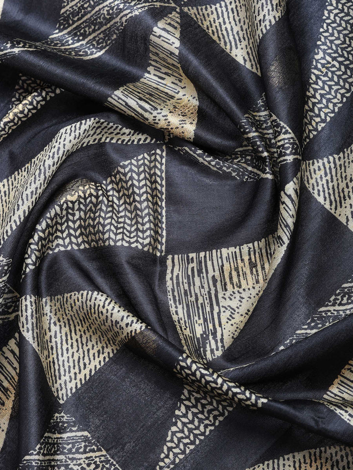 Black Tussar Printed Saree