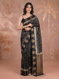 Black Tussar Printed Saree