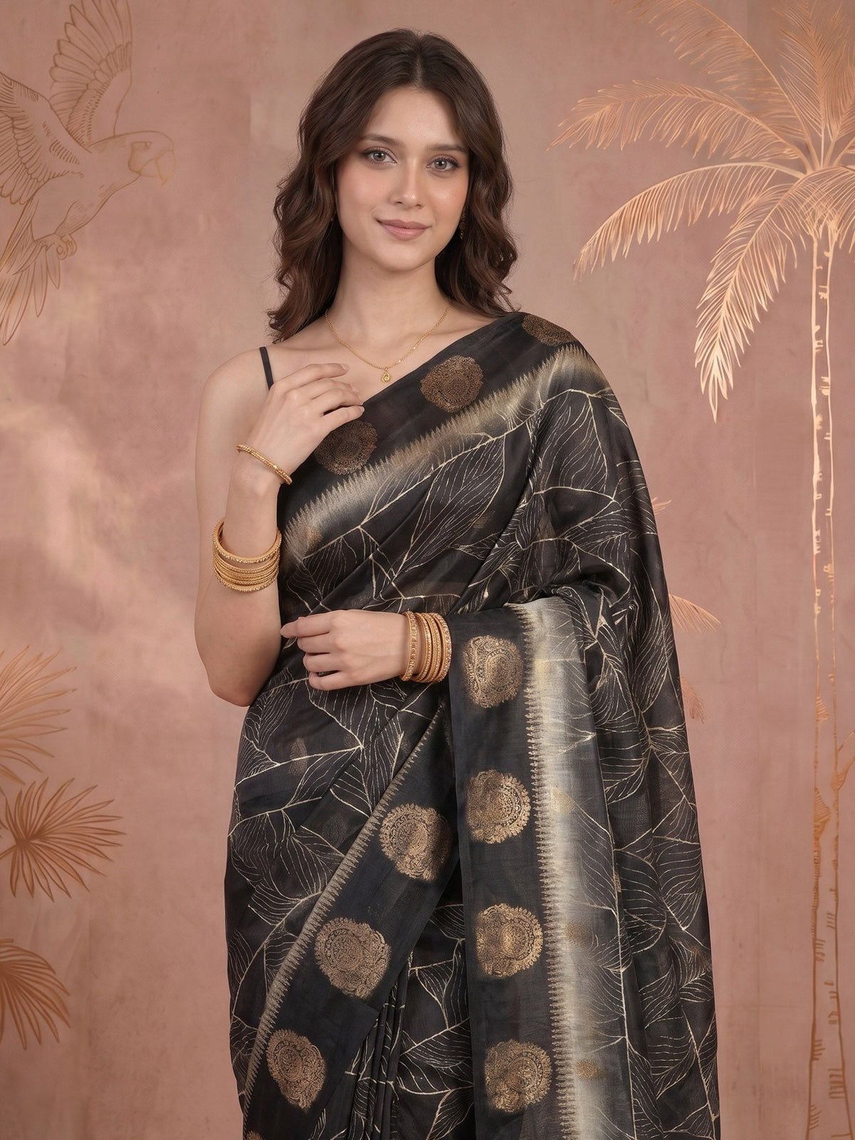 Black Tussar Printed Saree