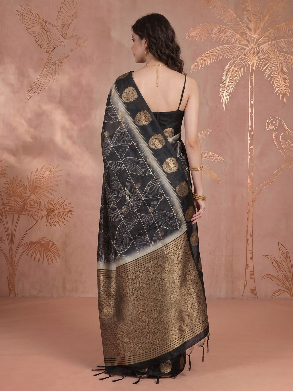 Black Tussar Printed Saree