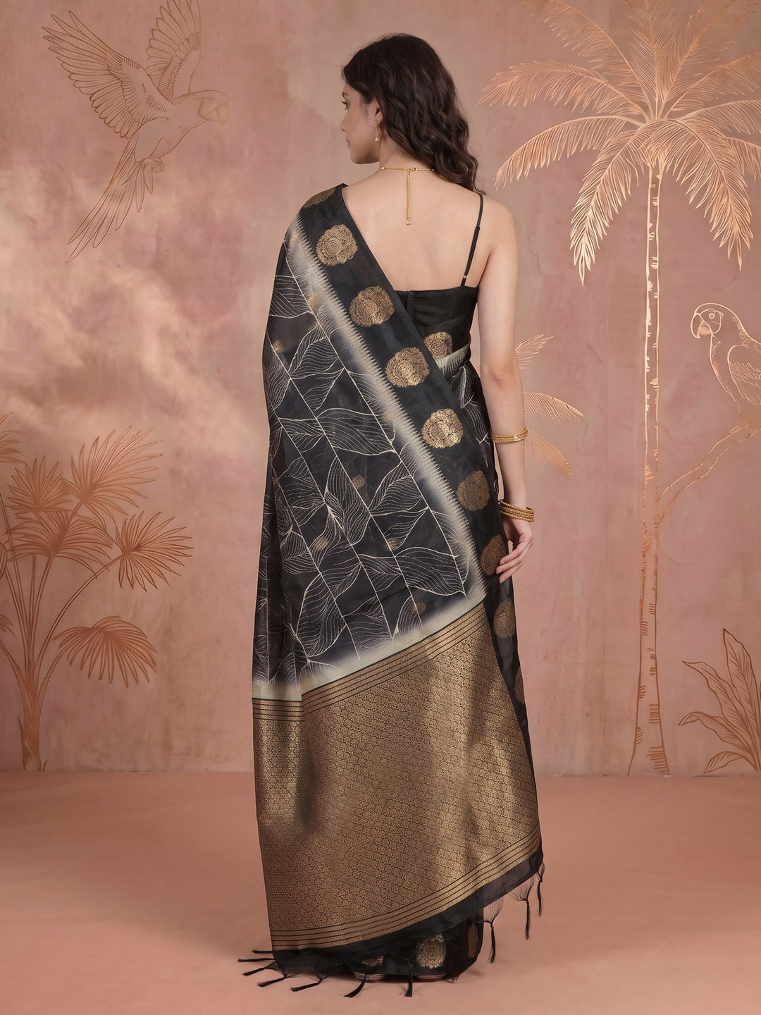 Black Tussar Printed Saree