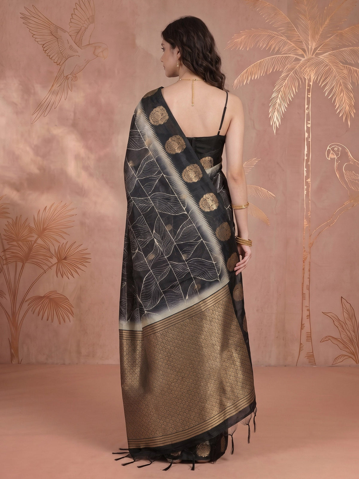 Black Tussar Printed Saree