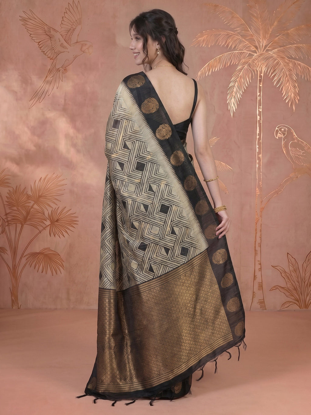 Black Tussar Printed Saree
