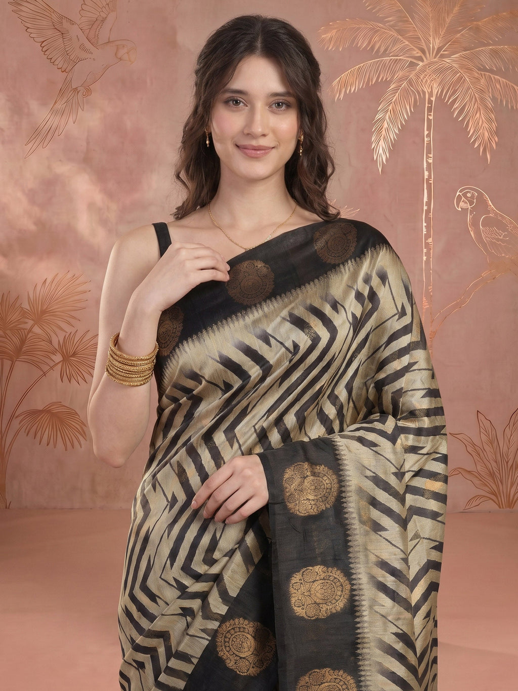Black Tussar Printed Saree