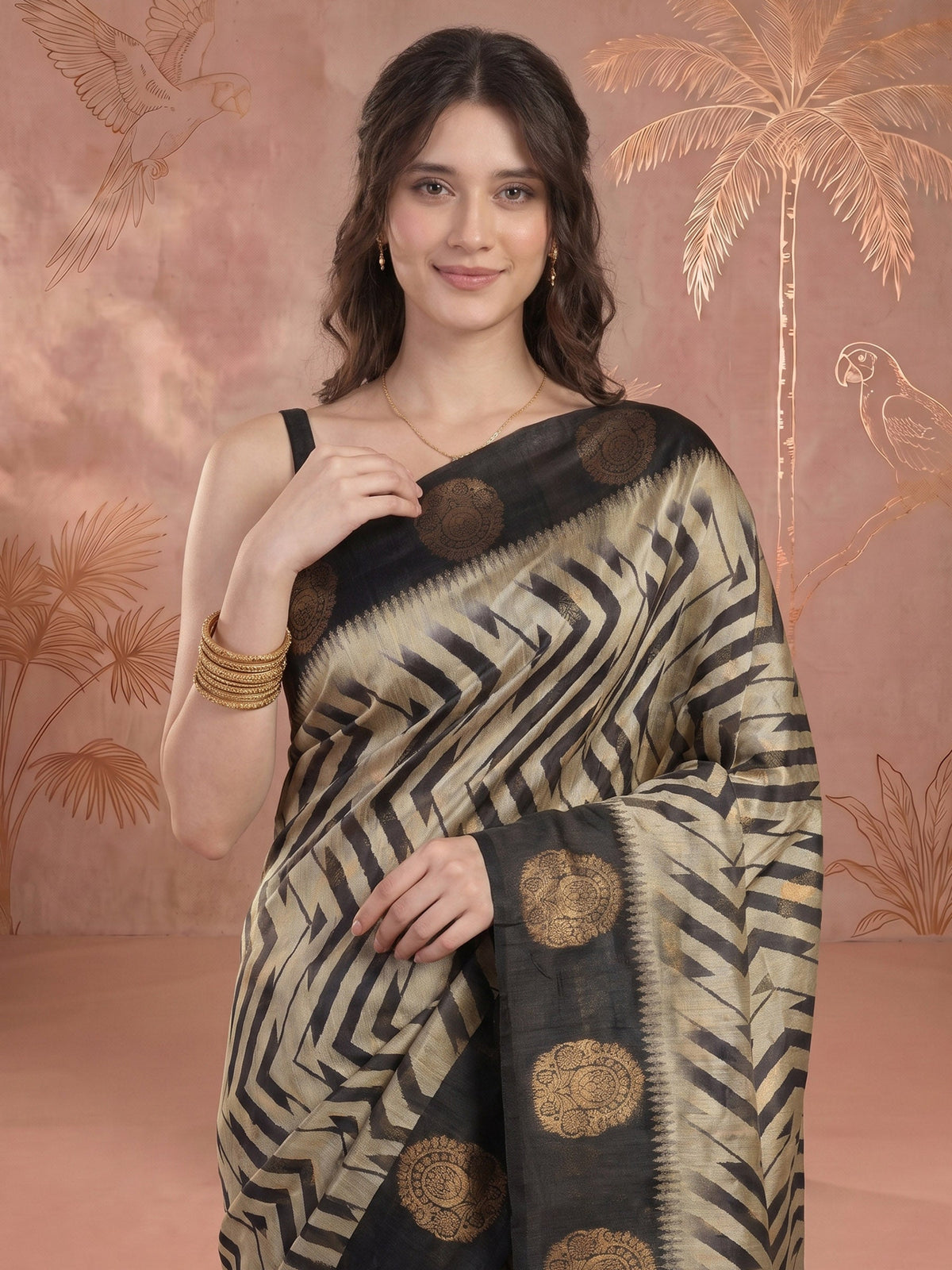 Black Tussar Printed Saree