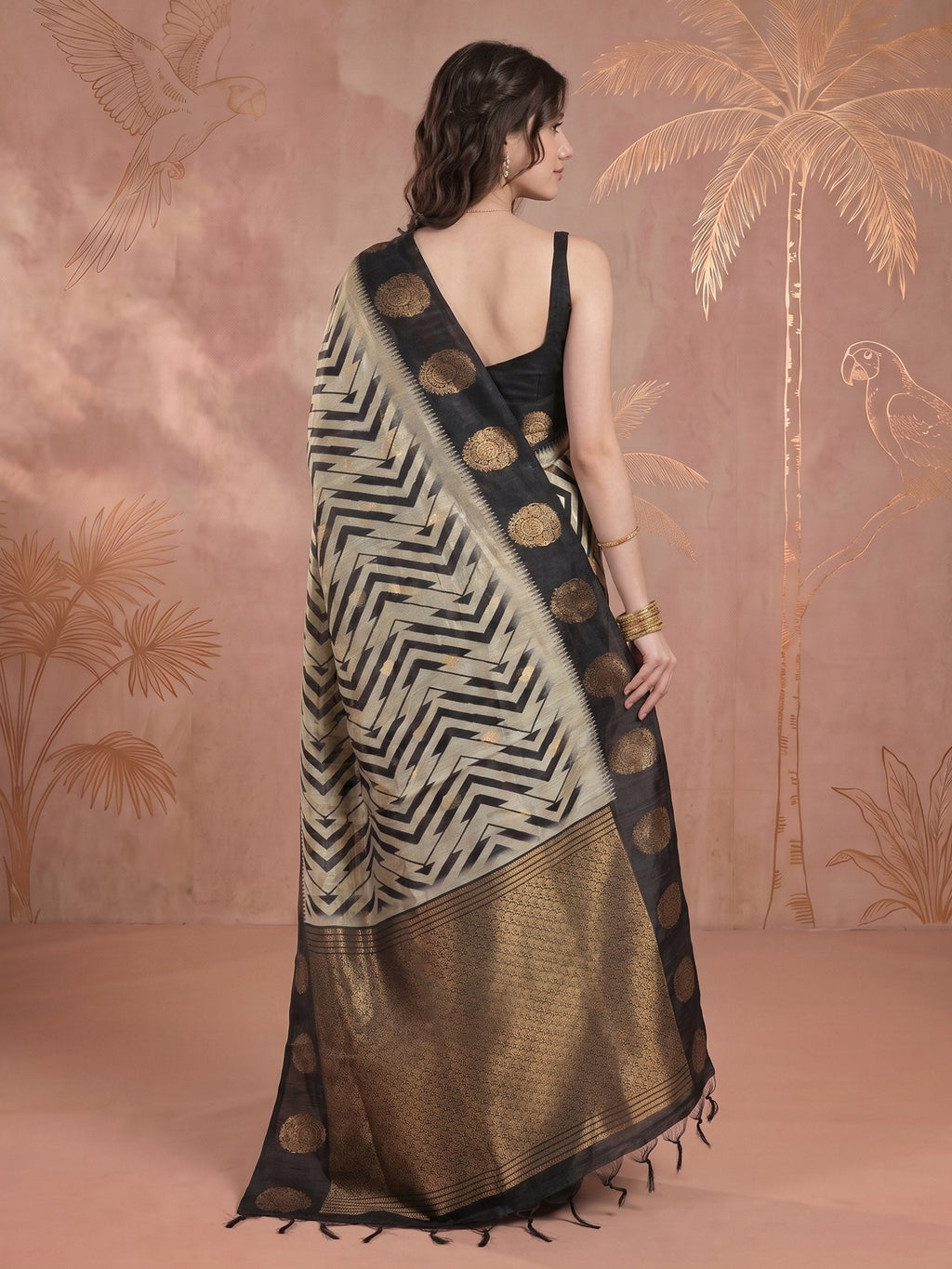 Black Tussar Printed Saree