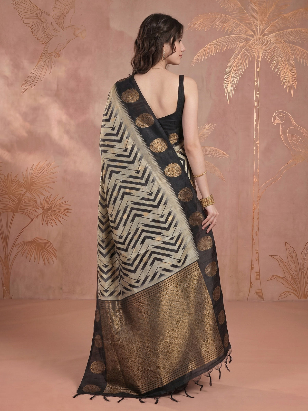 Black Tussar Printed Saree
