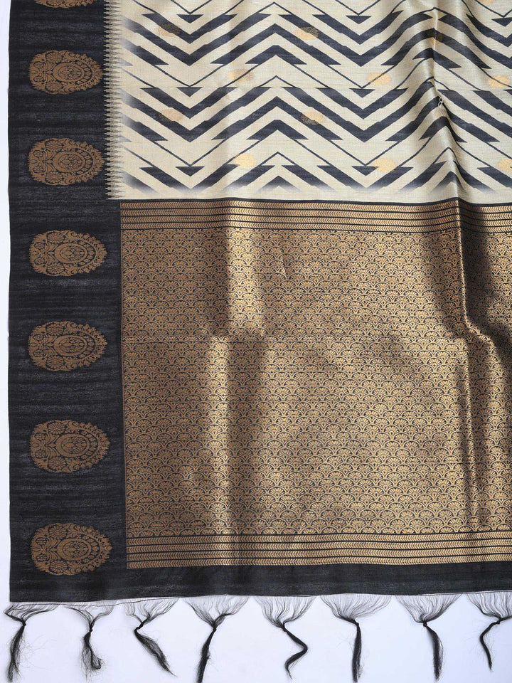 Black Tussar Printed Saree