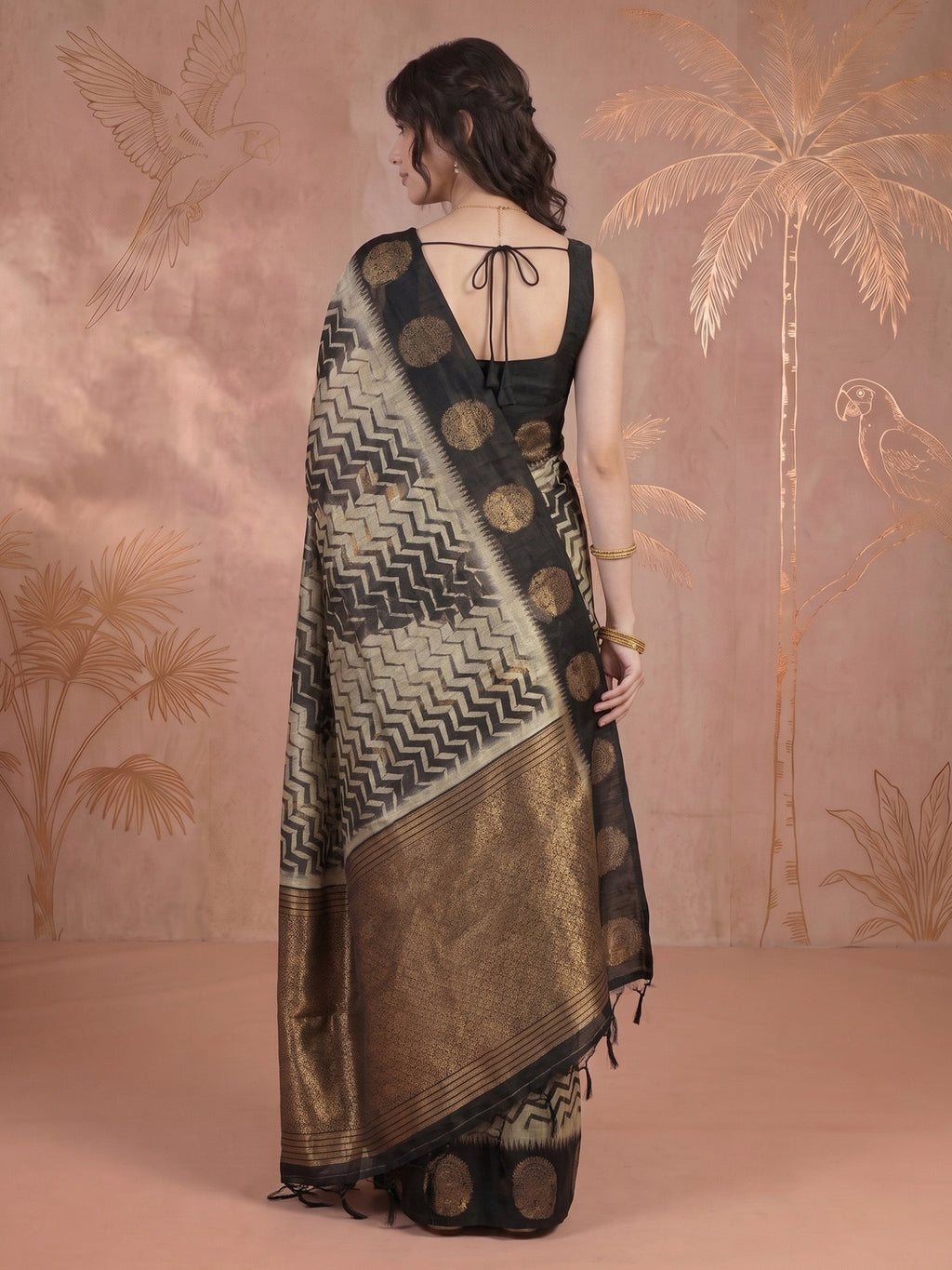 Black Tussar Printed Saree